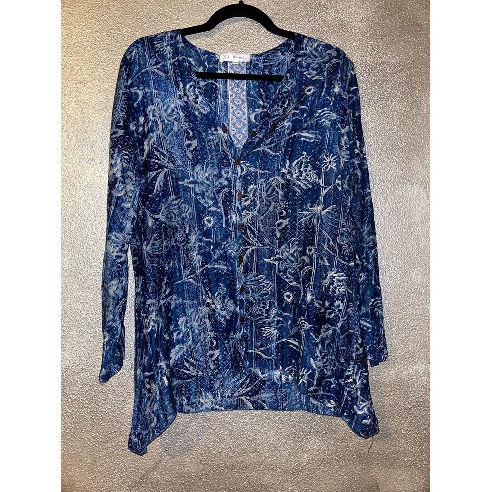 3 J  Boho CattageCore Workshop Hippie Scandi Cotton Silk Blend Button Top